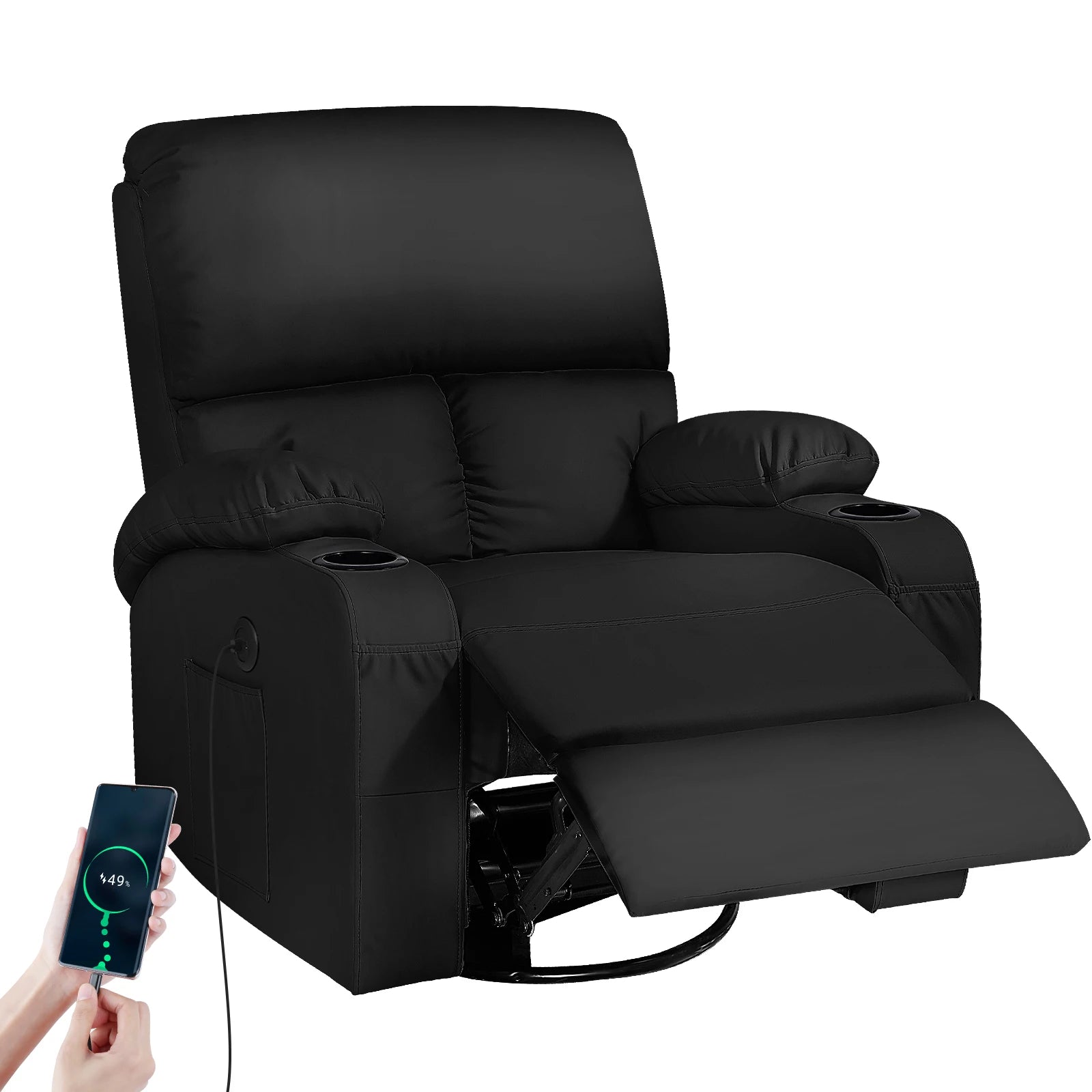 Retro Rocking Recliner Chair, Massage Rocker Recliner Chair with Vibration Massage and Heat, USB and Type-C Ports,360°