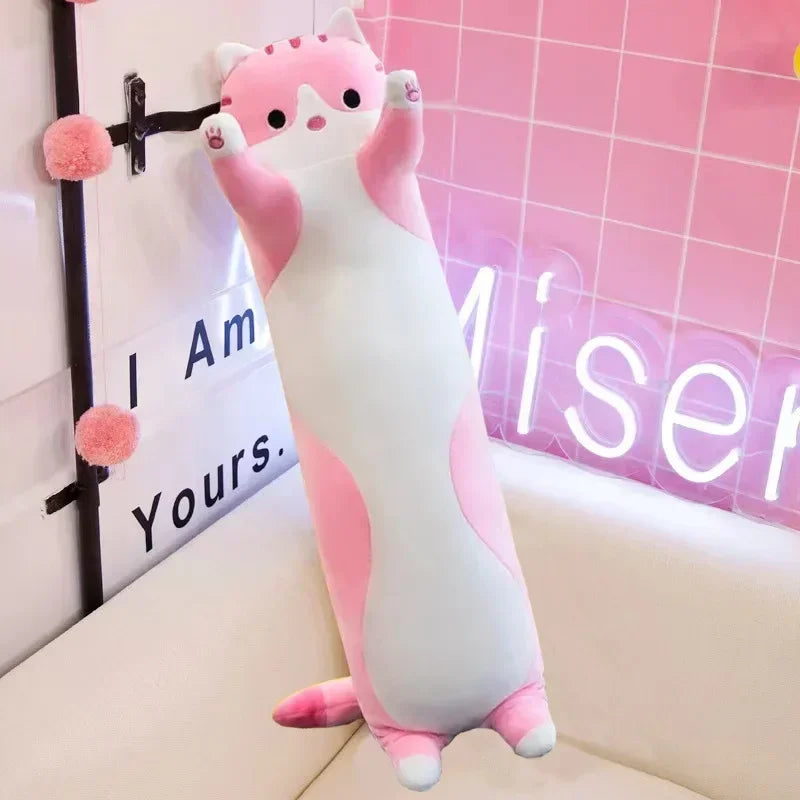 19.5in Cute 50cm Cat Plush Toy Long Pink Brown Grey Sleeping Cats Leg Pillow Squishy Little Animal Doll Appeasing Plushie Gift