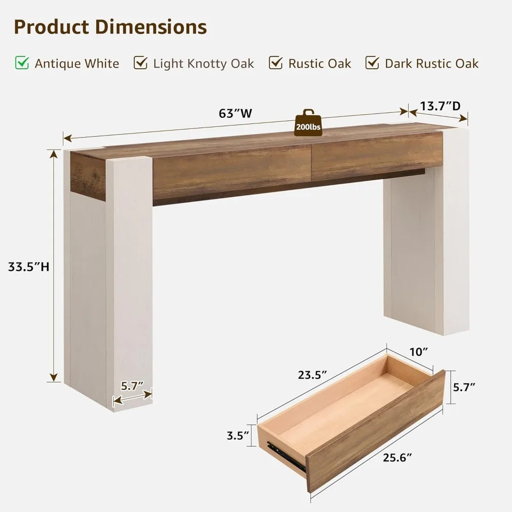 OKD Modern Entryway Console Table, Sofa Table with Drawers, 63 Long Hall Table Behind Couch, Thick Wood Design for Living Room,
