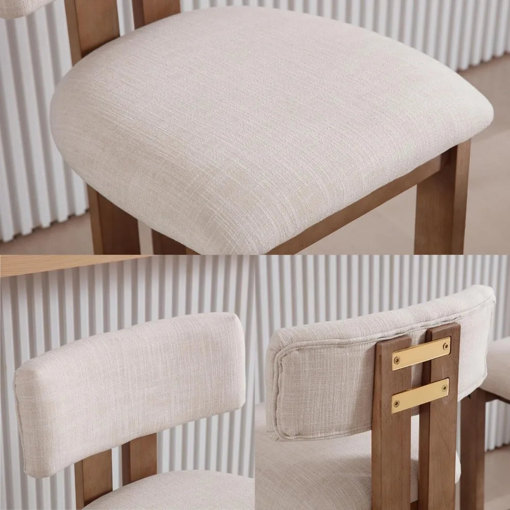 26″ Counter-Height Bar Stools – Linen Upholstered with Back & Solid Wood Legs (Set of 2)
