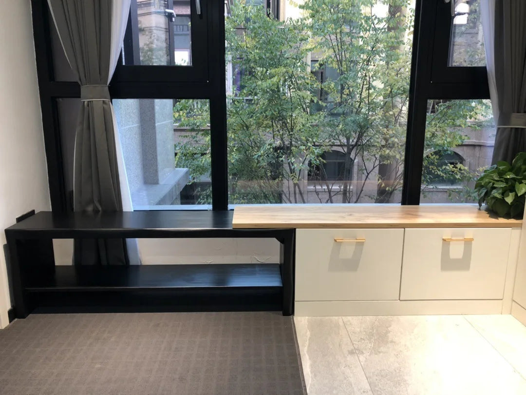 Nordic Modern Solid Wood Entryway Bench – Double-Layer Shoe Rack Storage Bench