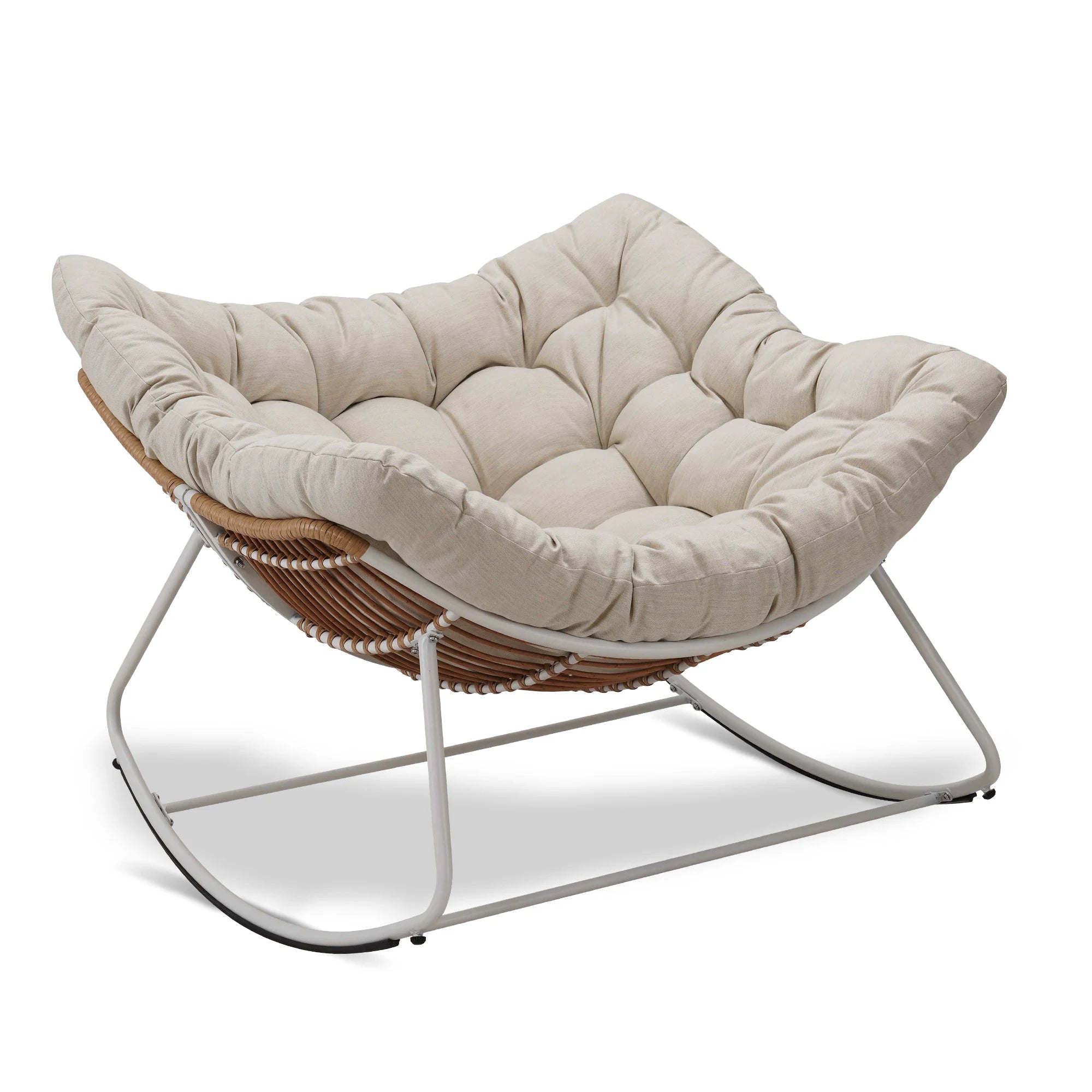 Wicker Egg Rocking Chair – Oversized Papasan Chair with Padded Cushion