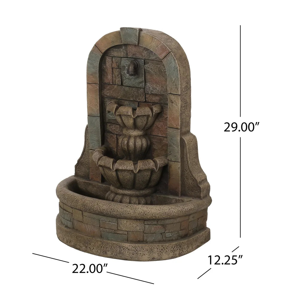 29" Stone Gray Outdoor Water Fountain Weatherproof Standing Waterfall Roman-Style 2-Tier Floor Water Flows for Garden Backyard