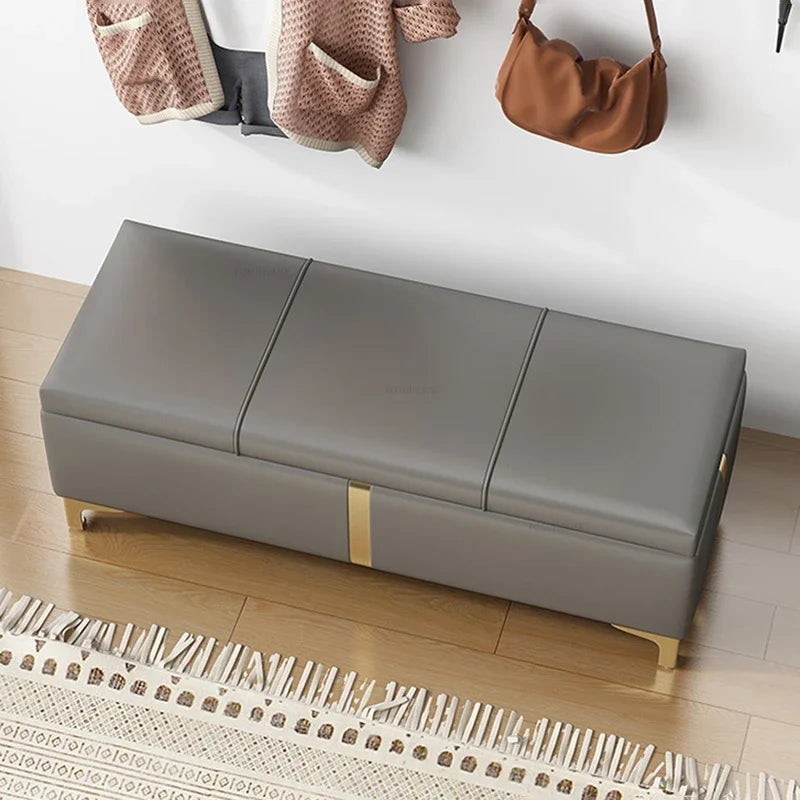 Nordic Shoe Changing Stool – European Style Storage Bench Ottoman