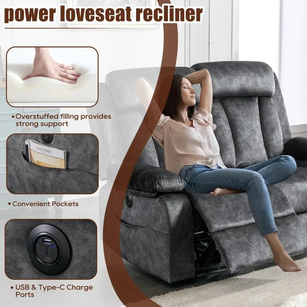 Electric Power Reclining Loveseat with Heat And Massage Double Recliner Sofa for Living Room with Pockets Comfortable Living Roo