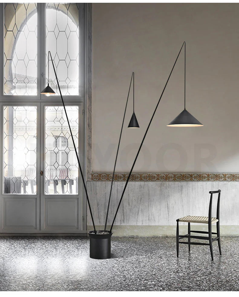 Nordic Floor Lamp Bedroom Living Room Black Standing Light Light Luxury Fishing Lamp Exhibition Hall Decoration Light LED Light