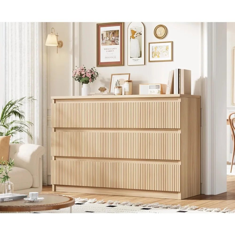 6 Drawer Dresser for Bedroom, Modern Fluted Dresser, Bedroom Dressers with Drawers, Large Double Wooden Chest of Drawers for