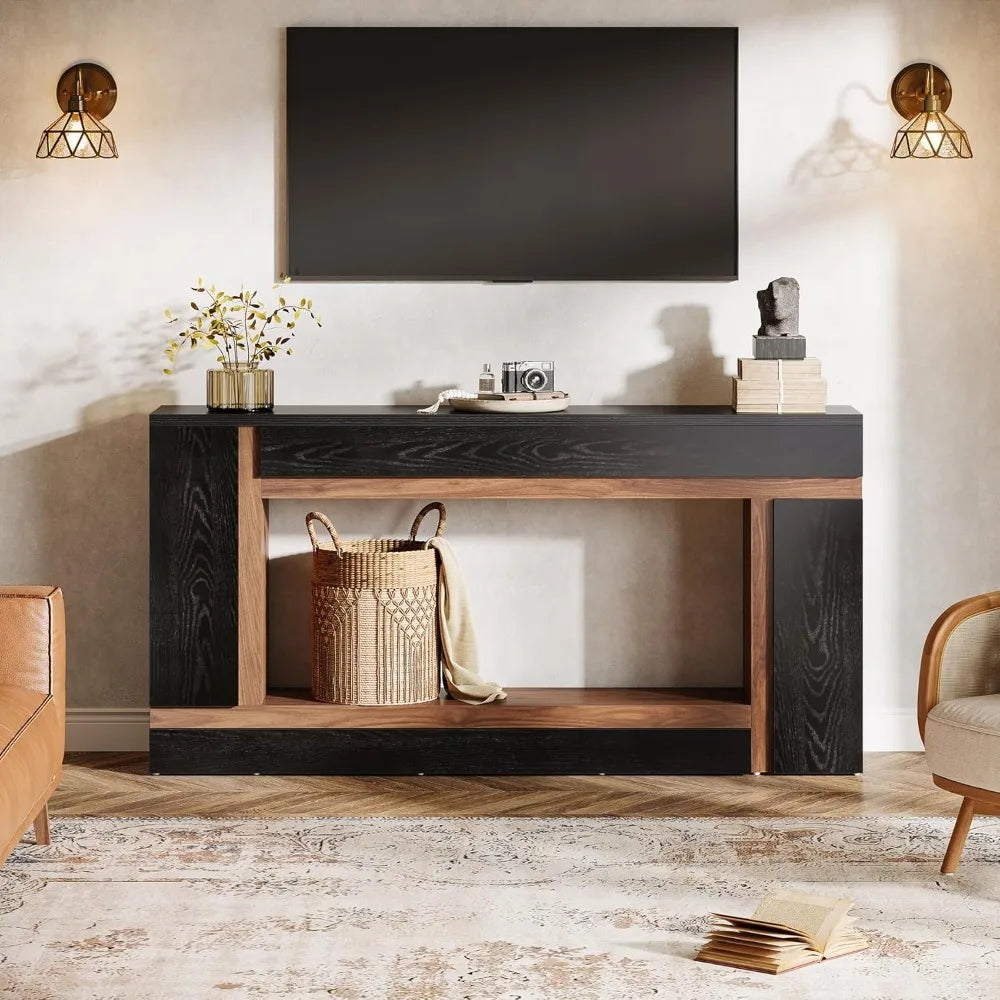 Tribesigns 63-Inch Long Console Table for Entryway, 2-Tier Narrow Wooden Rectangular Sofa Table Behind Couch for Hallway, Entran