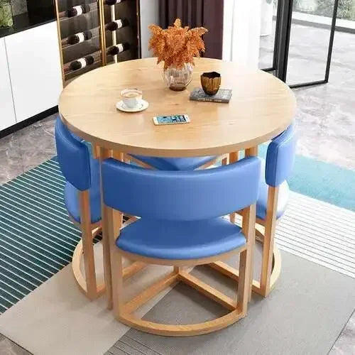 Round Mobile Extendable Dining Table Set with 4 Chairs – Wood Kitchen Center Table