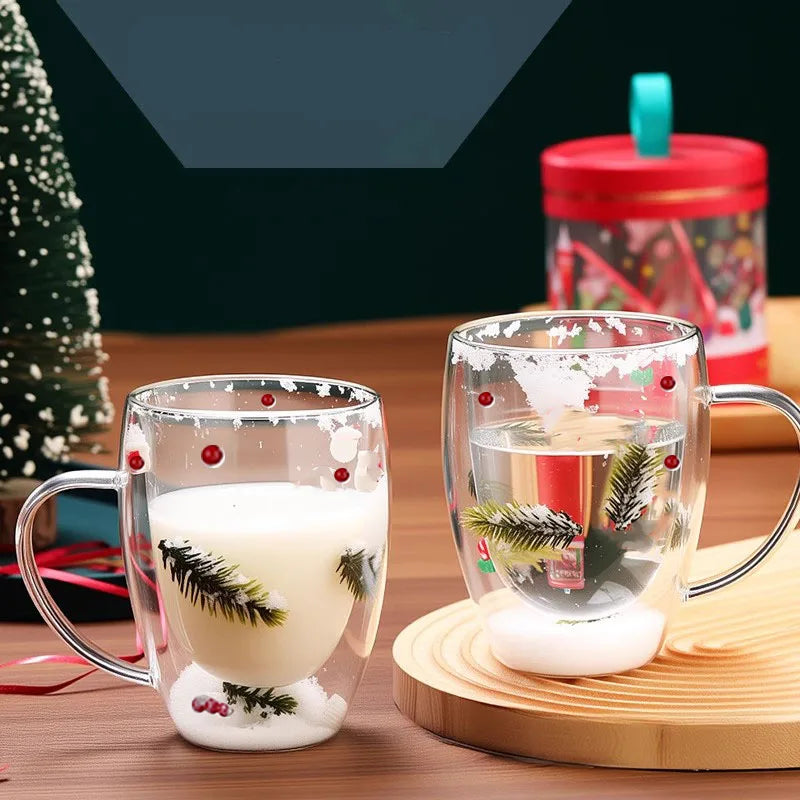 250/350ml Christmas Double Wall Glass Mugs Set Of 2 Heat-resistant Espresso Cup Milk Beverages Coffee Mugs For Holiday Gifts