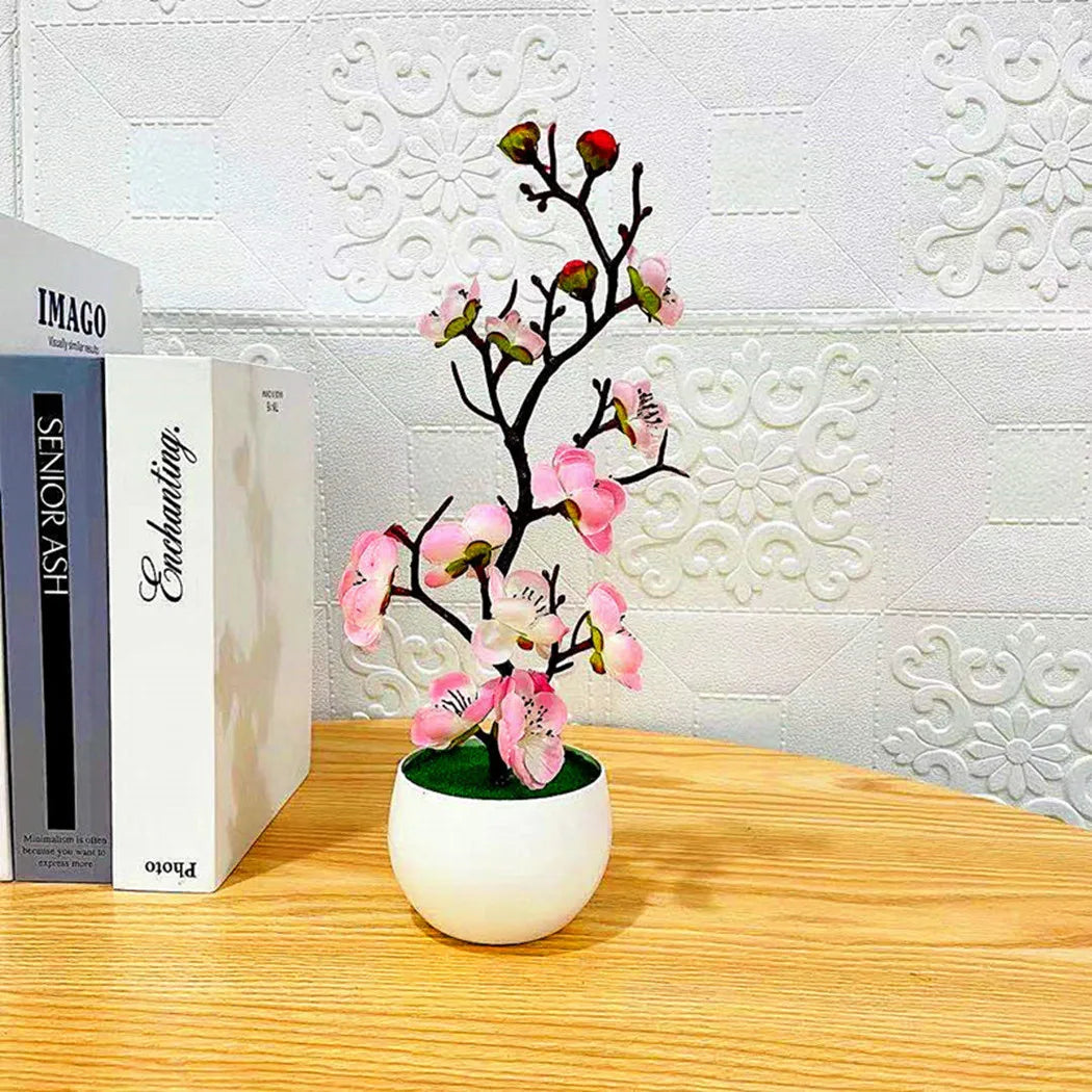 1pcs Bonsai Silk Flowers Plum Artificial Potted Plants Blossoms Simulation Winter Plum Branch Bonsai Wedding Home Room Decorate
