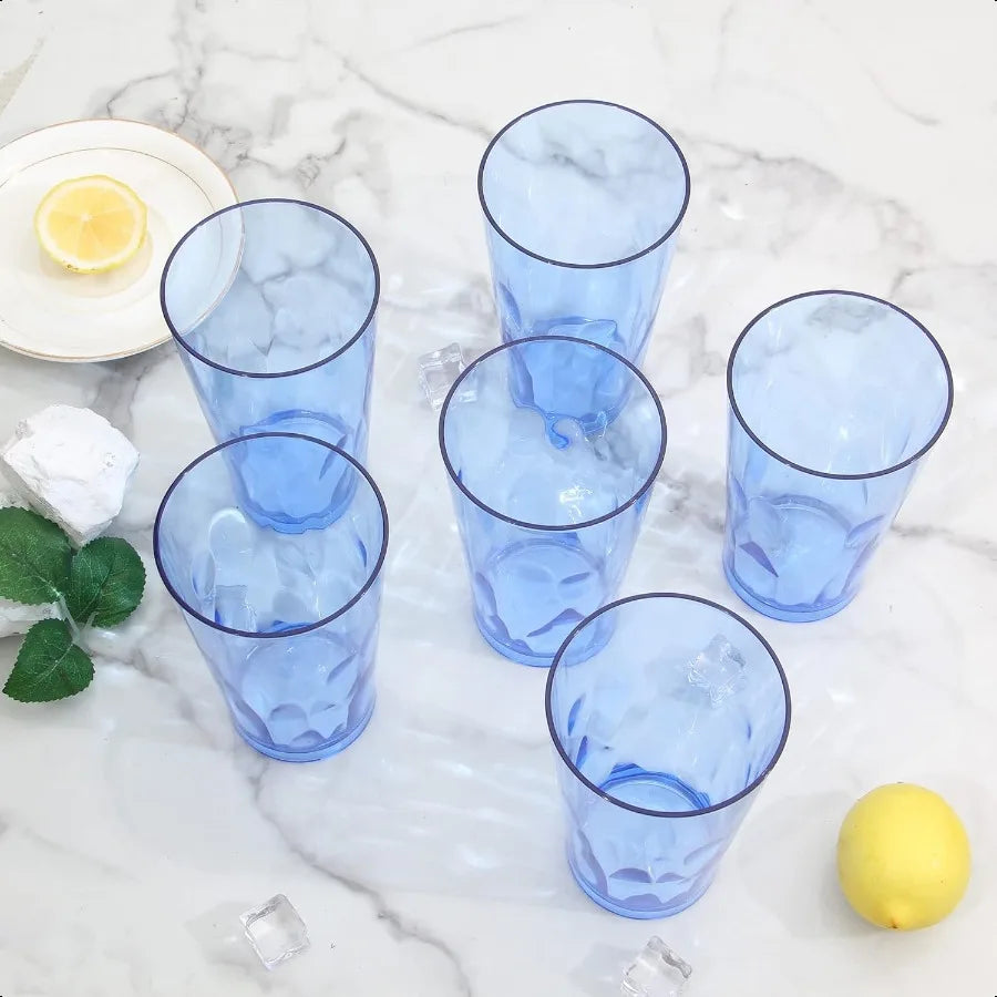 Unbreakable Plastic Drinking Glasses [Set of 6] Shatterproof Tumblers Reusable Glass Cups Dishwasher Safe 16 Ounces
