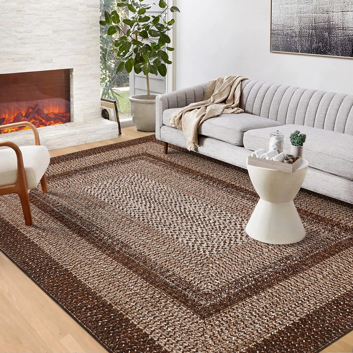 Washable Area Rugs Large Rugs for Living Room Modern Braided Print Non Slip Rug Indoor Floor Cover Accent Carpet for Bedroom