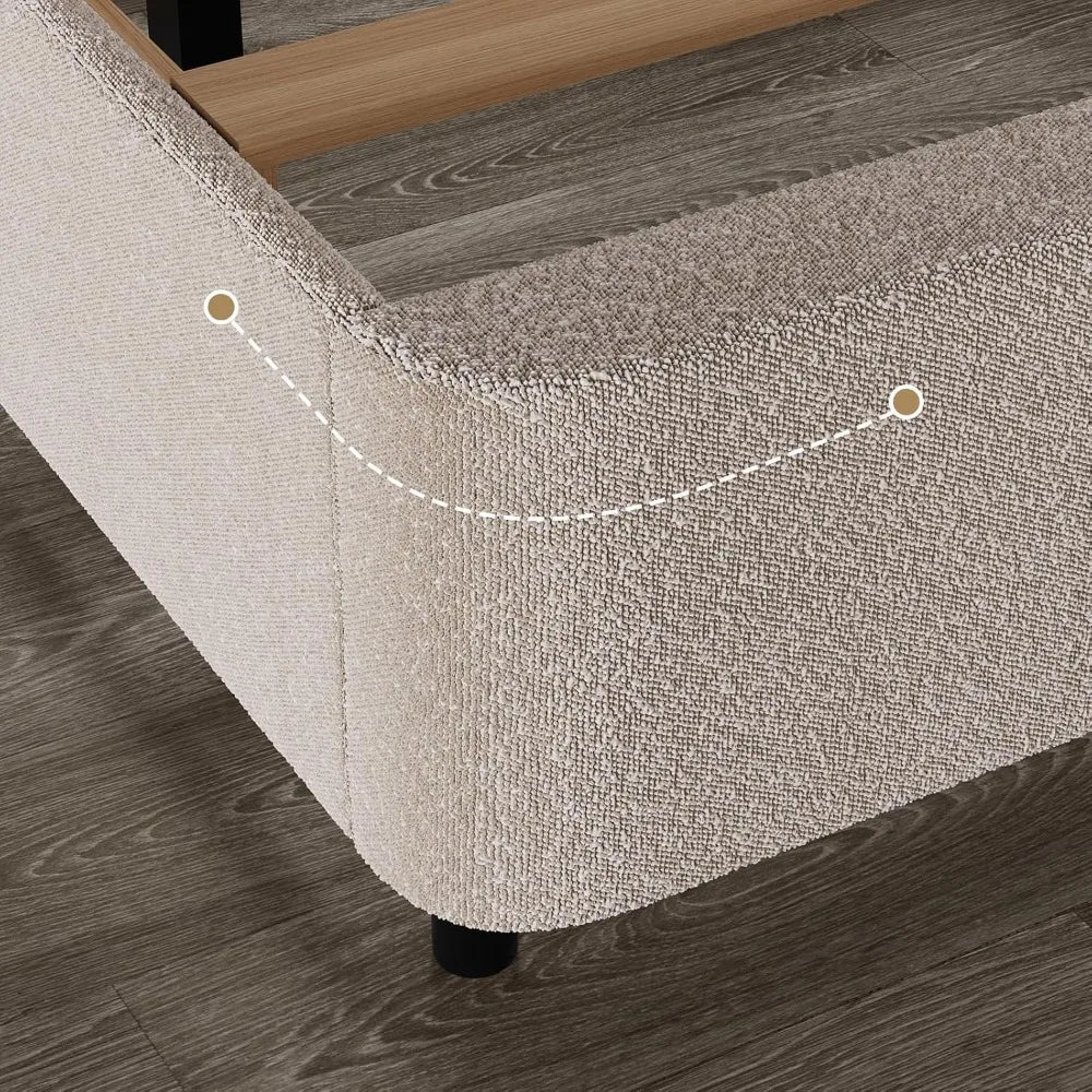 King Size Upholstered Bouclé Bed Frame – Soft Cloud Bed with Headboard & Thickened Footboard