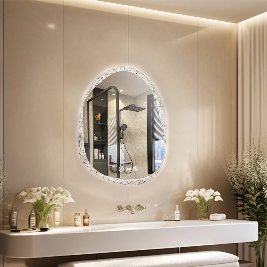 Unique Frameless Mirror LED Light Bathroom Mirror Wall Mounted Backlit Vanity Mirror Designed with Touch Sensors Dimmable Defog