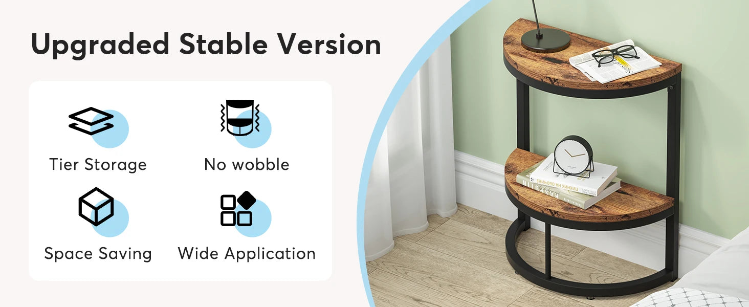 Tribesigns End Table Semi Circle, Small Half Round Side Table with Storage Shelf, Accent Table Slim C Table for Sofa Couch