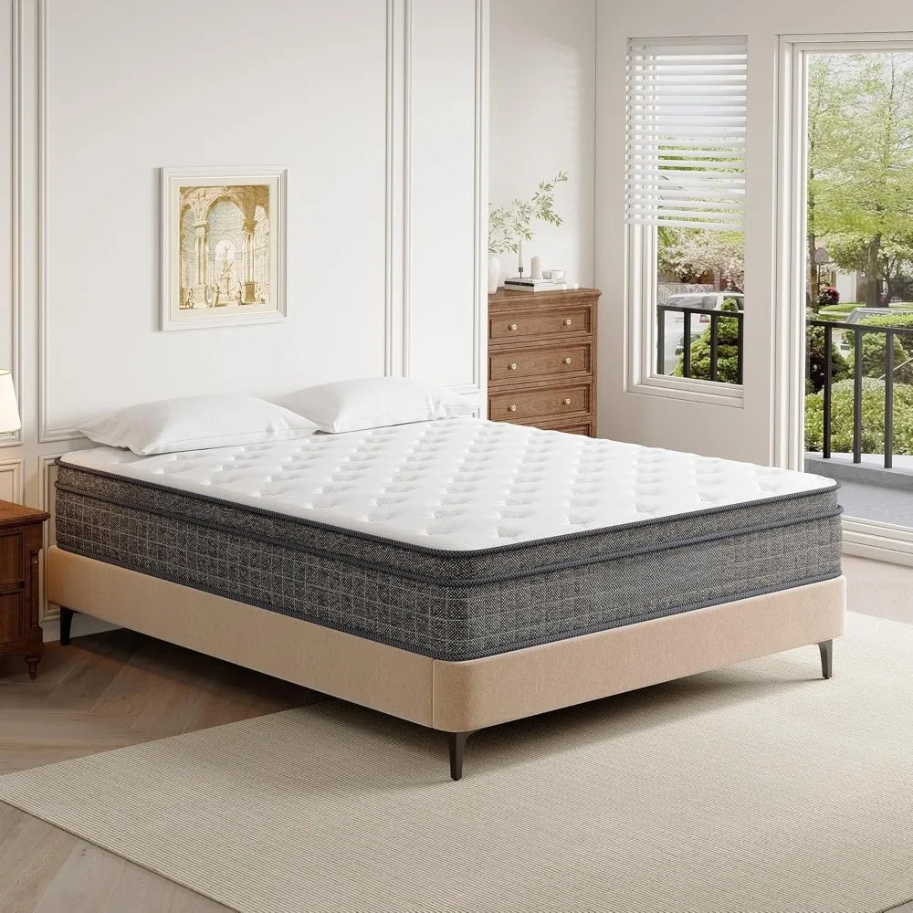 Mattress, 12 Inch Firm Hybrid  Bed Mattress in a Box with Gel Memory Foam, Individually Coil Pocket Spring Mattresses