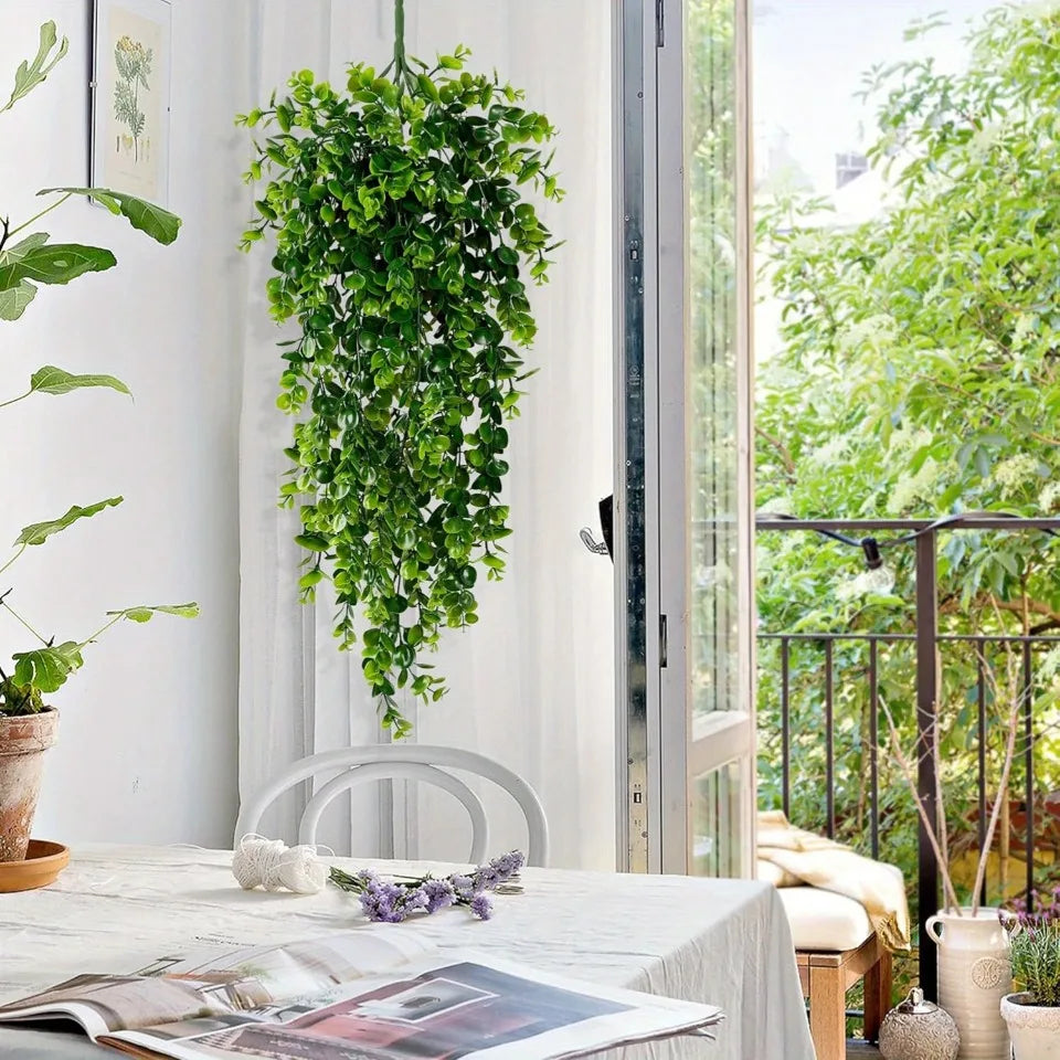 Artificial Hanging Plants Fake Wall Hanging Eucalyptus Plants UV Resistant Plastic Decor for Party Wall Porch Wedding Decoration