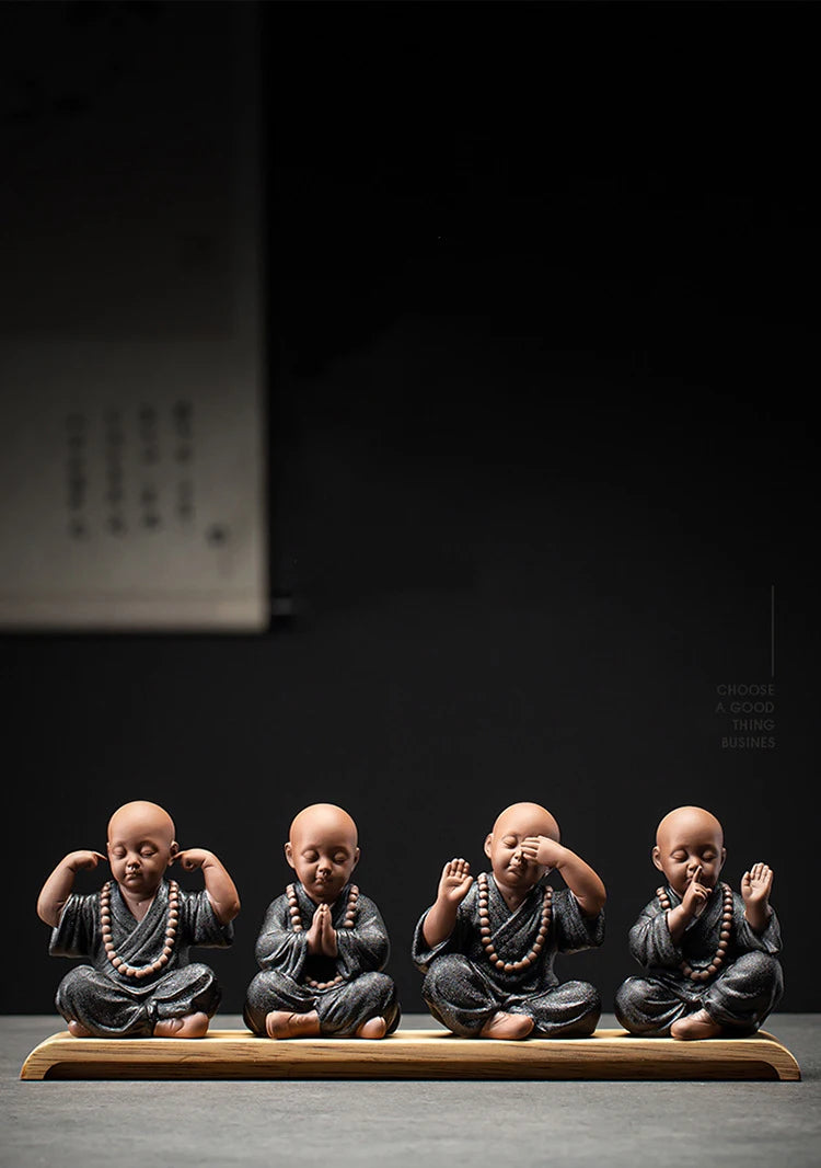 Ceramics Four Not Small Monk Statue Ceramic crafts Chinese characteristic decoration luxurious Home, Study, office accessories