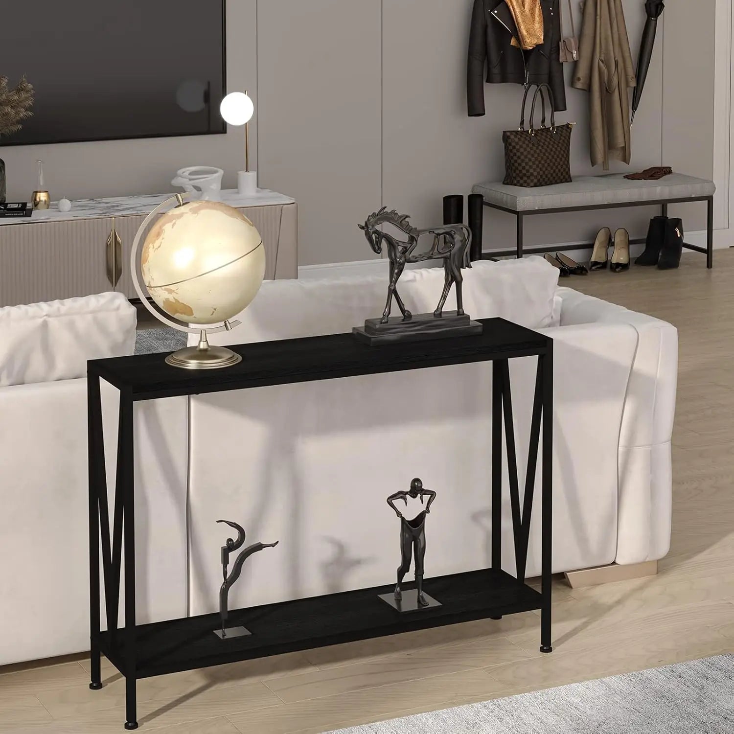 Black Narrow Console Table 2-Tier Sofa Table with Shelf for Entryway Hallway Foyer Living Room Corridor 42.9in