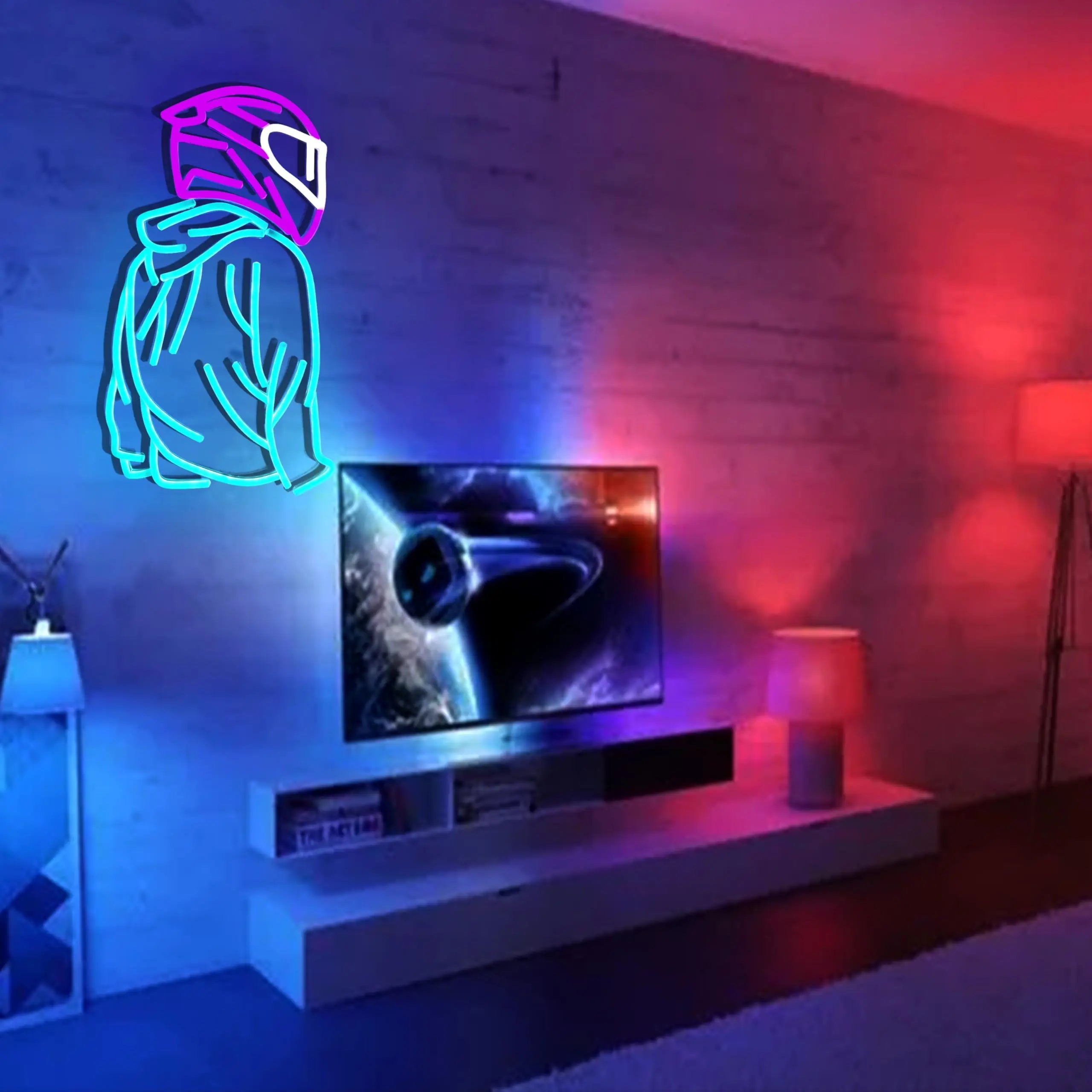 Motorcyclist Neon Sign with Dimmable Motorcycle Helmet LED Light Up for Wall Garage Man Cave Game Room Motorcycle Fan Gift