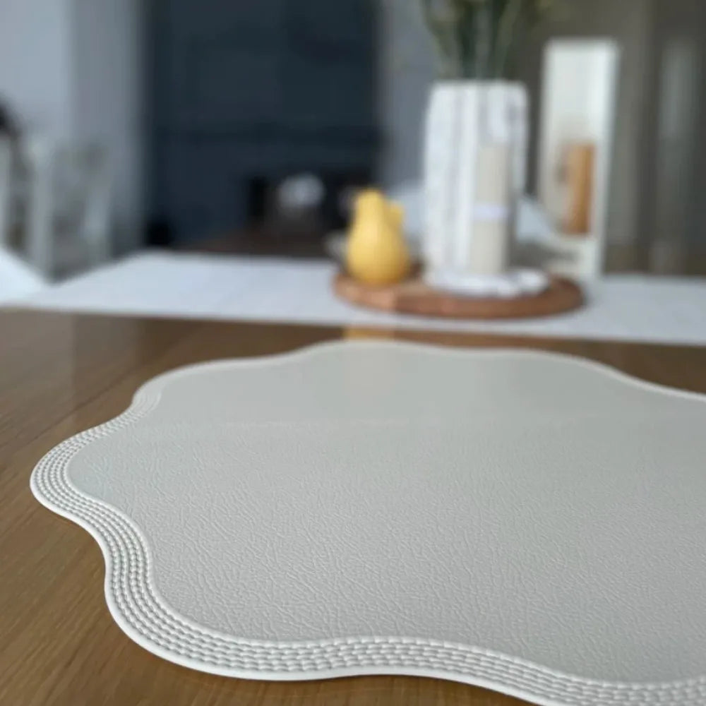 Round Flower-Shaped Faux Leather Placemats – Embossed Table Mats (1 / 6 / 10 Pack)