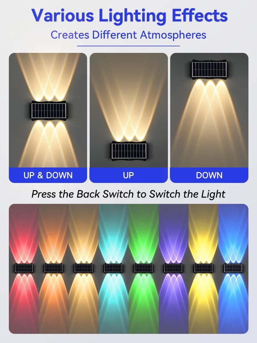 Solar Wall Lamp Outdoor Warm Light Waterproof Up And Down Luminous Lighting Balcony Yard Garden Decoration Lights Exterior Wall