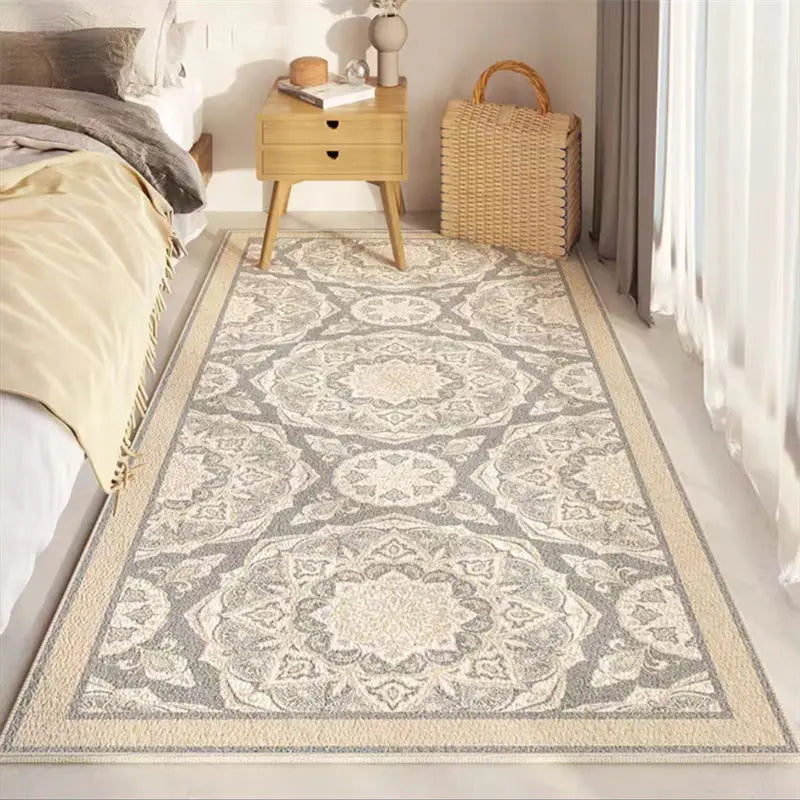 VIKAMA French Crystal Velvet Carpet, Cream Style Living Room Coffee Table Rug, Bedroom Bedside Rug, Home Decoration