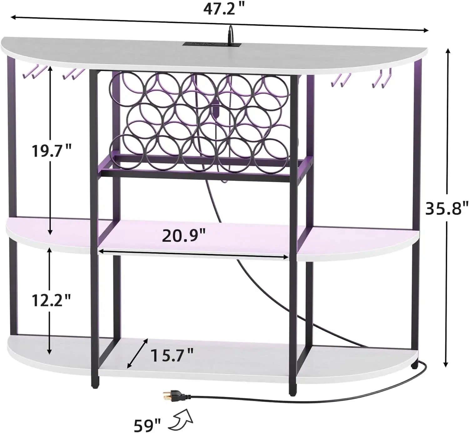 Freestanding Wine Bar Cabinet – LED Lighting with Power Outlets & Glass Holder