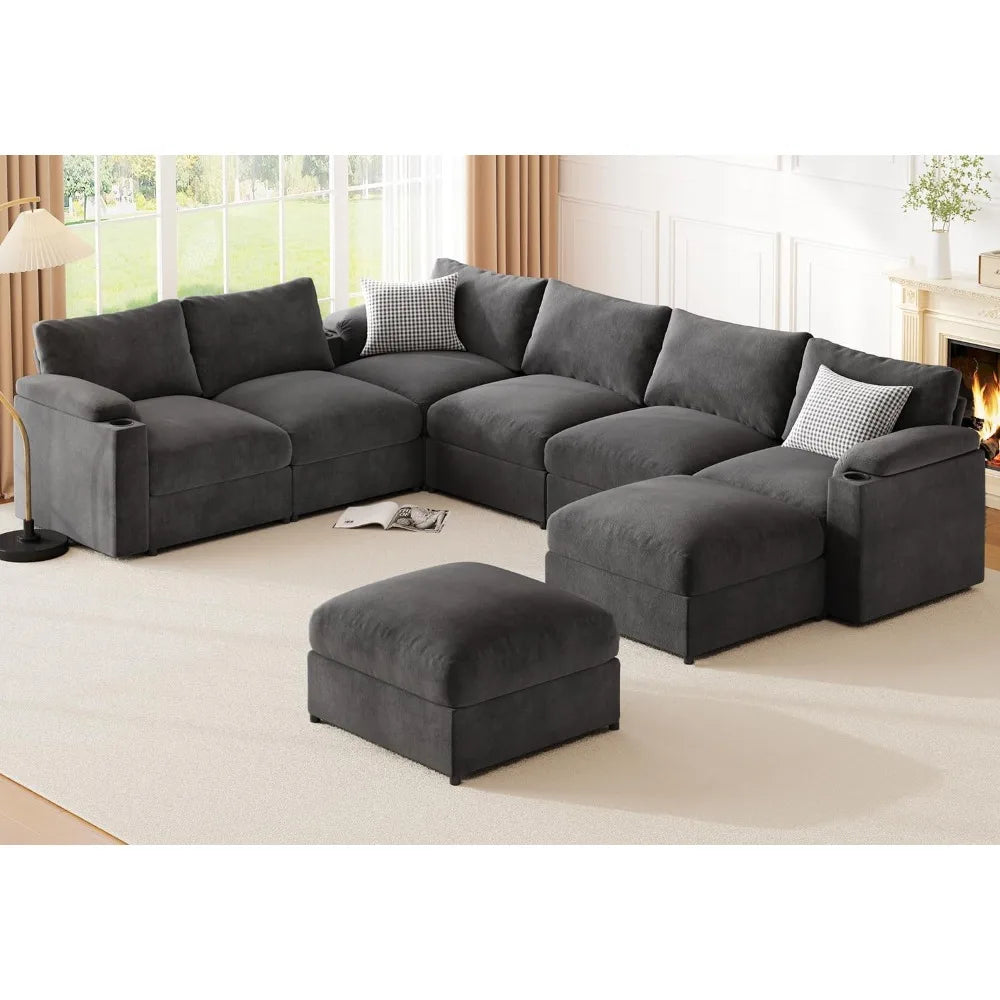Modular Sectional Sofa Couch for Living Room, Velvet Couches, Oversized U Shaped, Convertible Sleeper, Sofa Chaise, Detachable