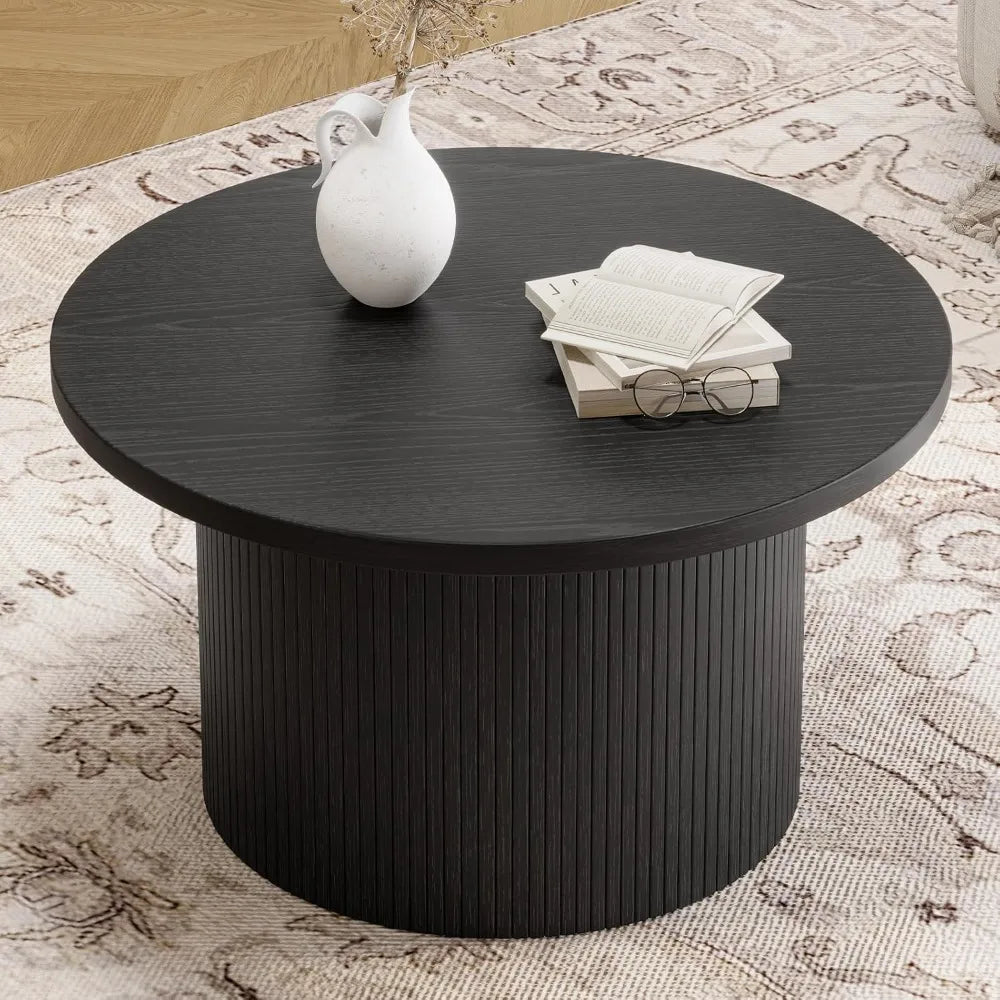 Tambour Drum Coffee Table – Mid-Century Modern Wood Accent Center Table for Living Room