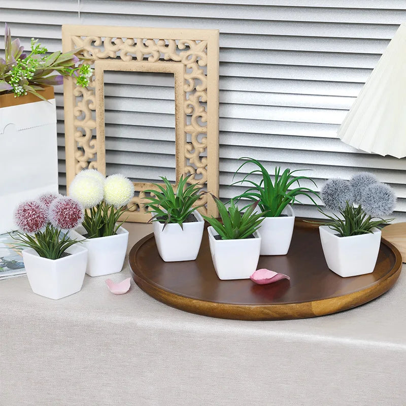 1SET (6PC) Mini Artificial Plant Bonsai, Home, Office, Restaurant, Store, Desktop, Counter Shelf Decoration