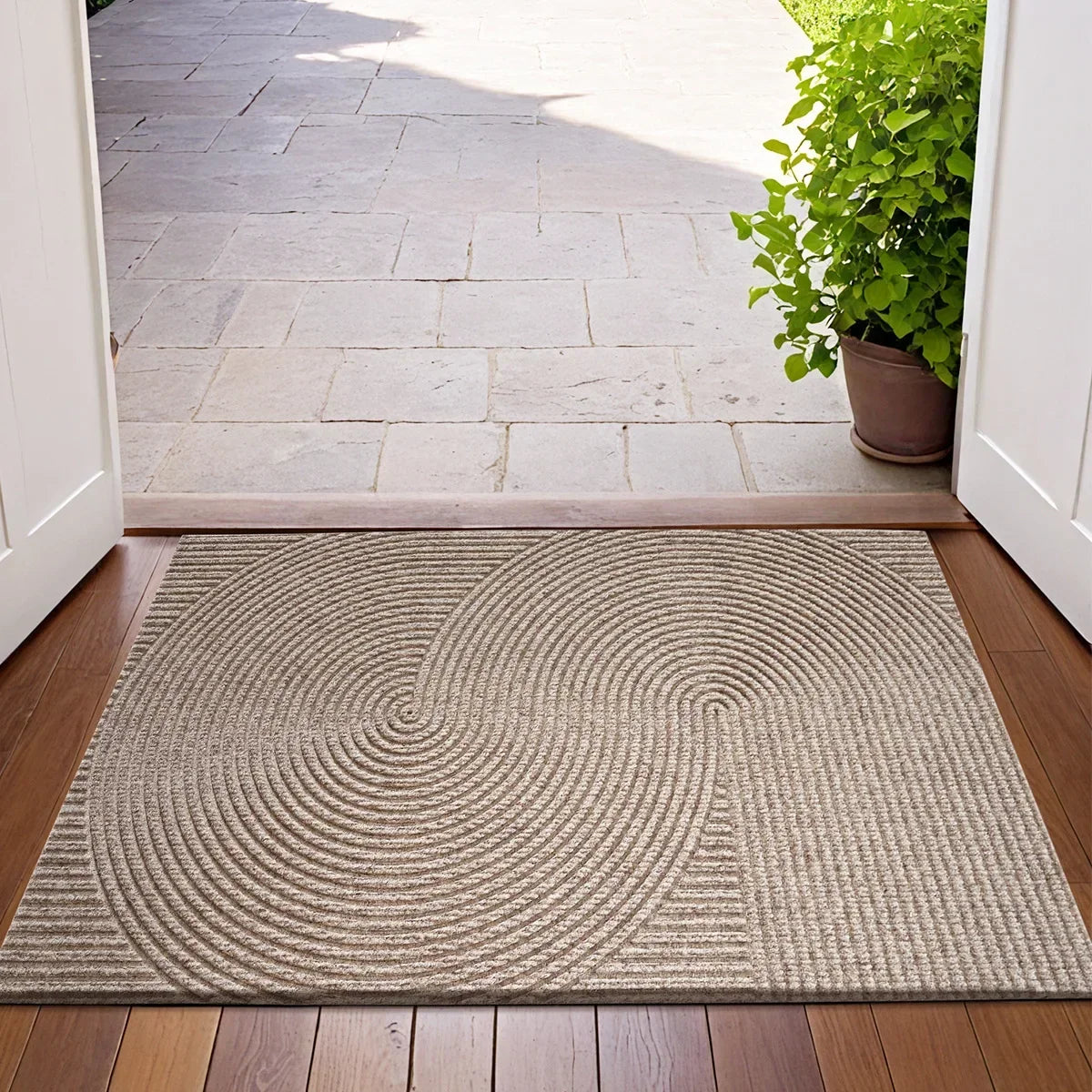 3D Groove Outdoor Doormat, TPR Anti-Slip Floor Mat, Dustproof Wear-Resistant Polyester Rug for Porch, Home Entrance Decor