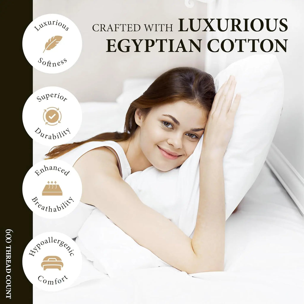 100% Egyptian Cotton Full Size Sheet Set – 4 Piece White Sateen Bedsheets with Deep Pocket