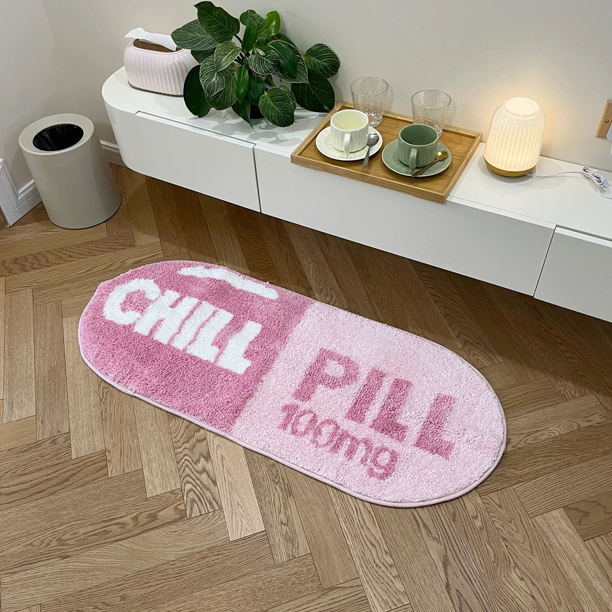 LAKEA Chill Pill Custom Rug Oval Tufted Rug Bath Mat Door Floor Mat Pink Home Decor Carpet Camping Mat Waterproof  Anti-Slip