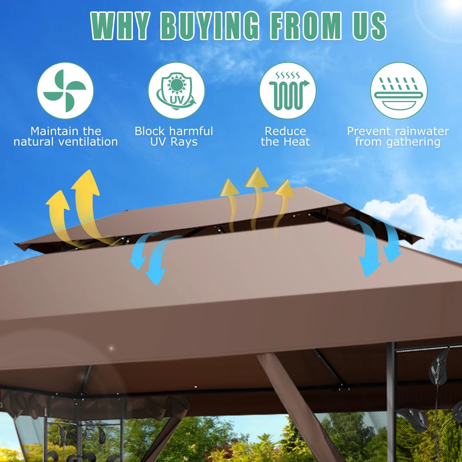 10x13 Outdoor Gazebo on Clearance with Mosquito Netting and Ventilated Double Flat Roof,All Weather for Patio,Backyard,Garden