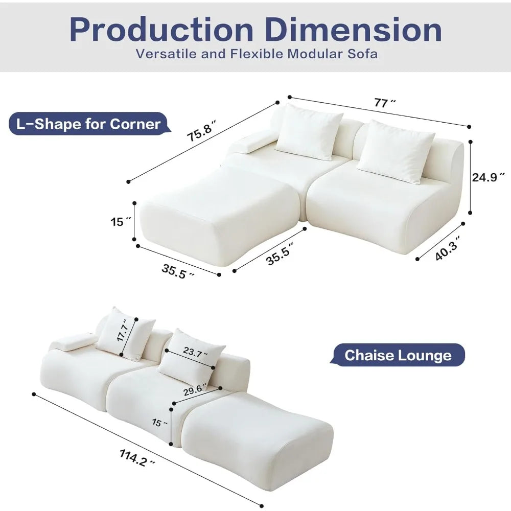 Modular 114 Sectional Sofa for Living Spaces, Boneless Couch in Box, Memory Foam Couches for Apartments, Cloud-Like Comfort
