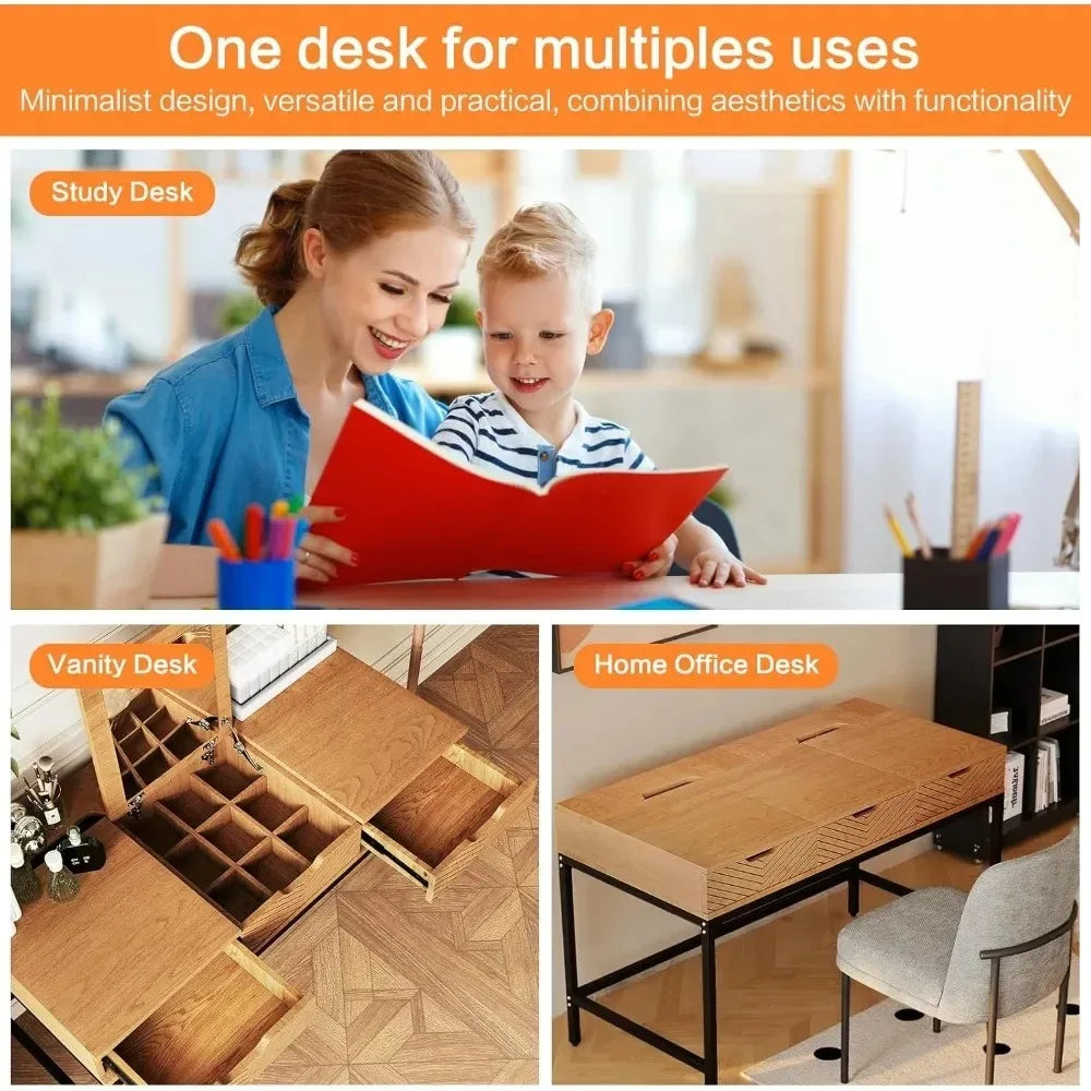 47 Inch Makeup Vanity Desk with Mirror Girls Dressing Table for Bedroom Home Office Desk with 2 Drawers And Cable Management