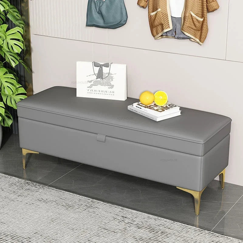 Nordic Shoe Changing Stool – European Style Storage Bench Ottoman