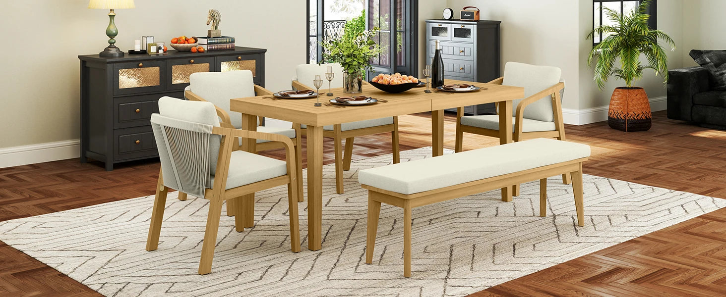 RoyalCraft Acacia Patio Dining Table, 6-Person Wood Picnic Table with Iron Leg, Outdoor Dining Furniture for Backyard Lawn