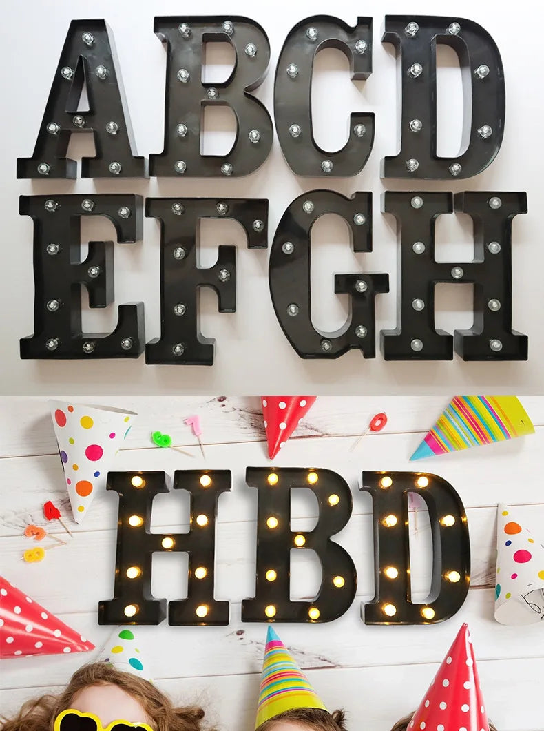 22cm Letters with Led Light Black Alphabet Letter Number Night Light Home Christmas Decoration Birthday Supplies Room Decoration