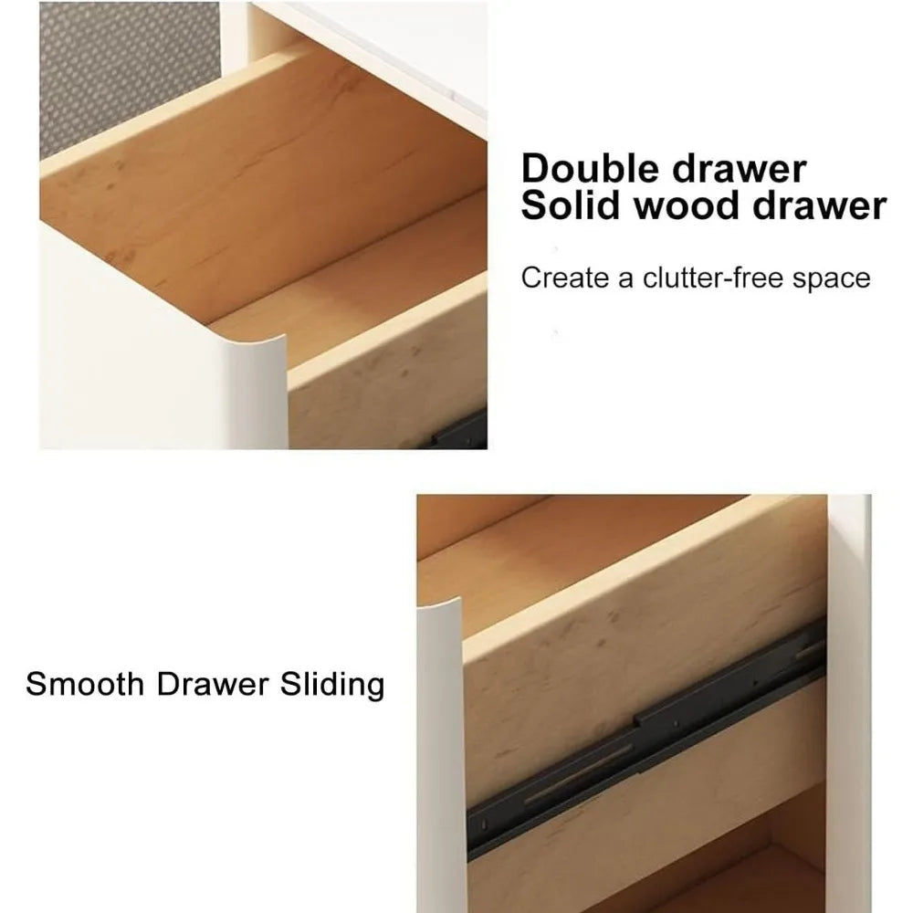 Contemporary 2-Drawer Nightstand, Compact Side Table, Elevated Coffee Table, Metal-Legged Bedside Table with Light-Tone Finish