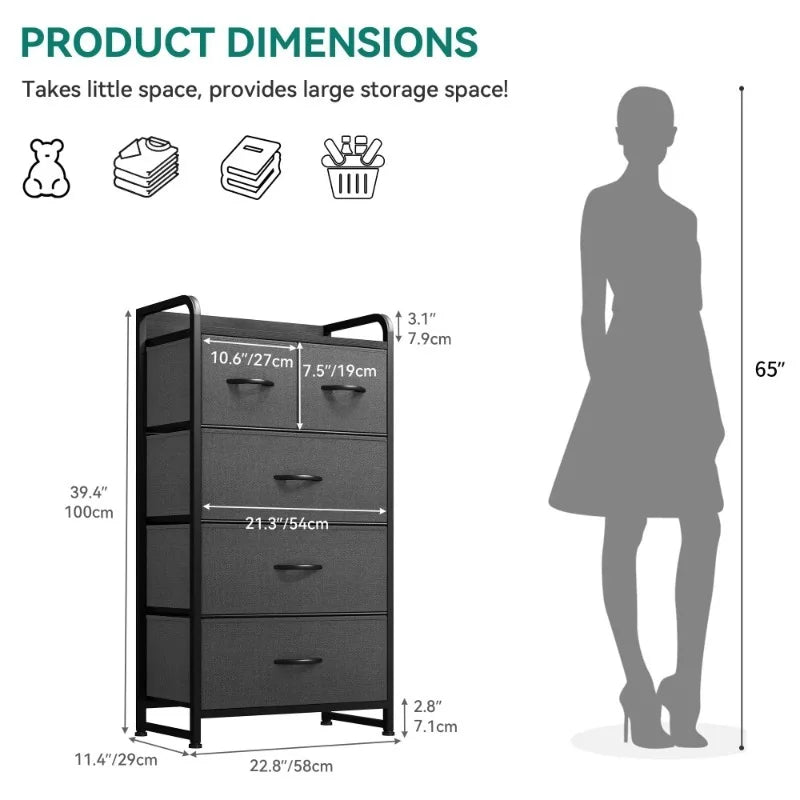 Small Dresser with 5 Drawers for Closet,Organizer Unit for Bedroom, Living Room & Closets,Dresser for Bedroom,