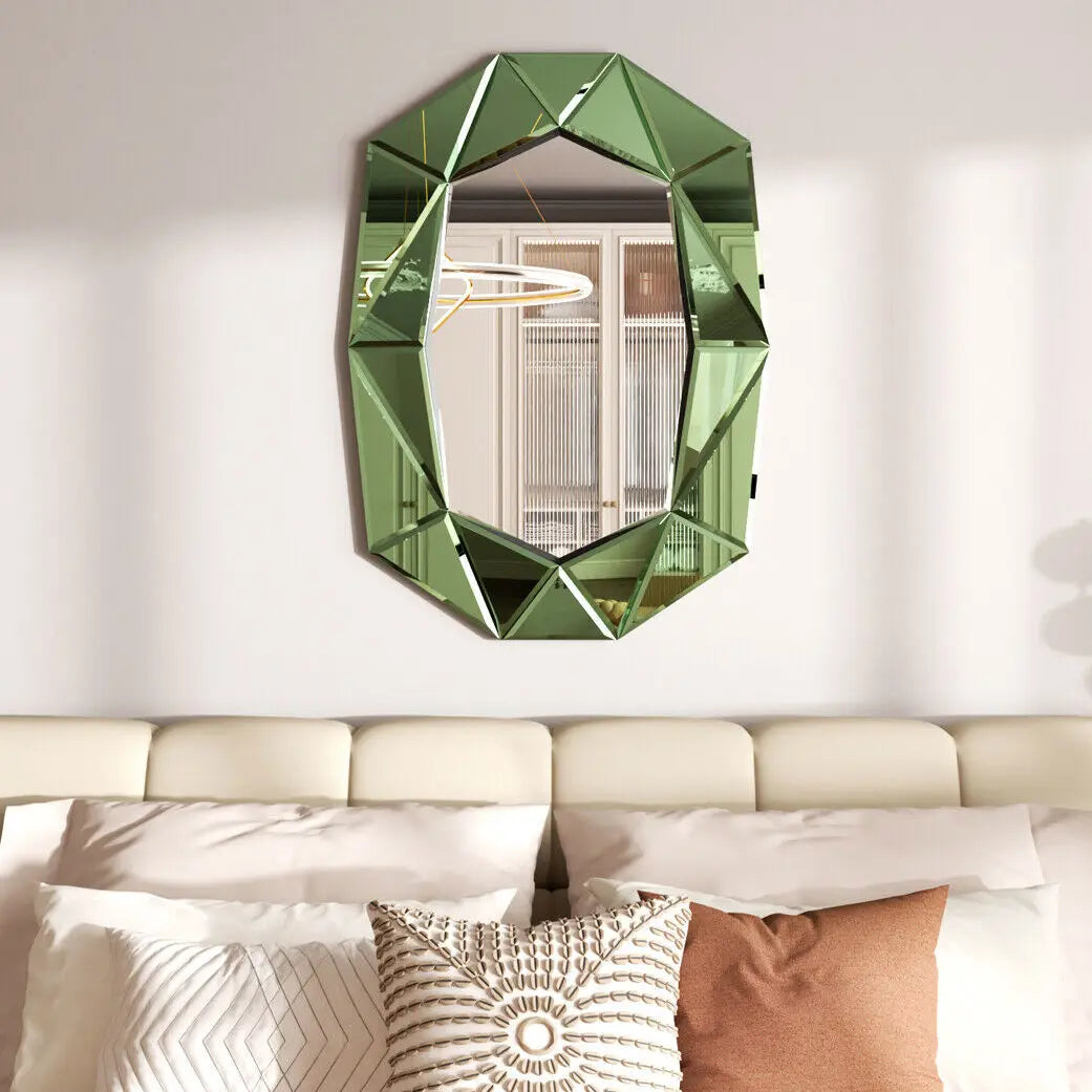 Large Wall Mirror Modern Irregular Accent Mirror Vintage Artistic Decor 100x72cm Green/Gold/Sliver f Living Room Entry Bathroom