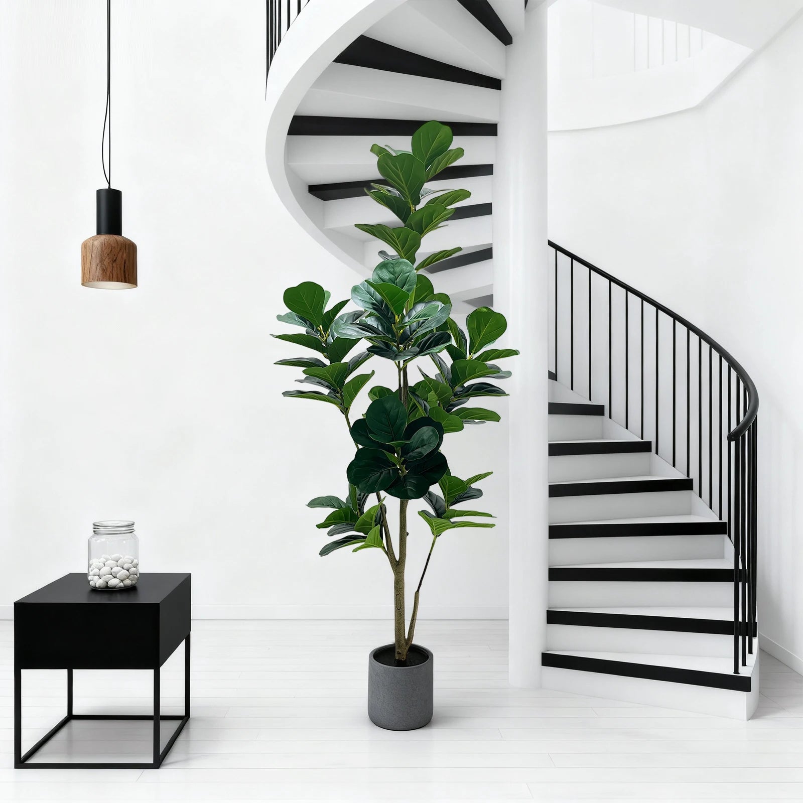 150cm Artificial Fiddle Leaf Fig Tree with Grey Planter Faux Floor Plant Indoor and Outdoor Fake Plant Tree Home Office Decor
