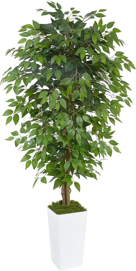 6-Foot Artificial Ficus Tree with UV-Resistant Silk Leaves, Real Wood Trunk, Suitable for Indoor and Outdoor Use
