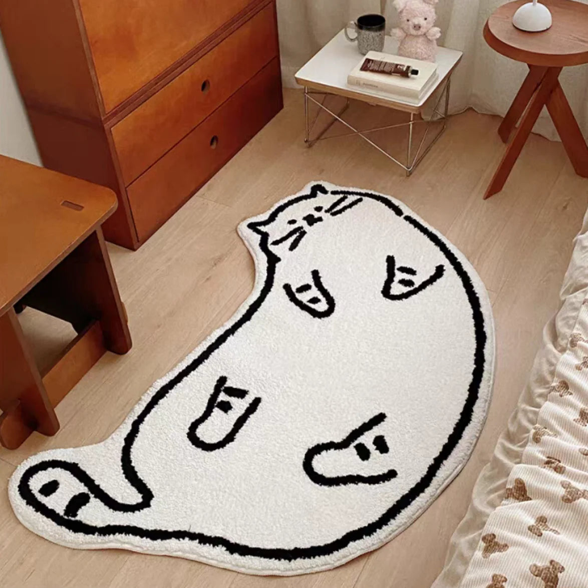 VIKAMA Sleepy House Cat Cute Cream Style Cat Bedroom Side Rug Children's High-Quality Fleece Soft Carpet Home Decoration