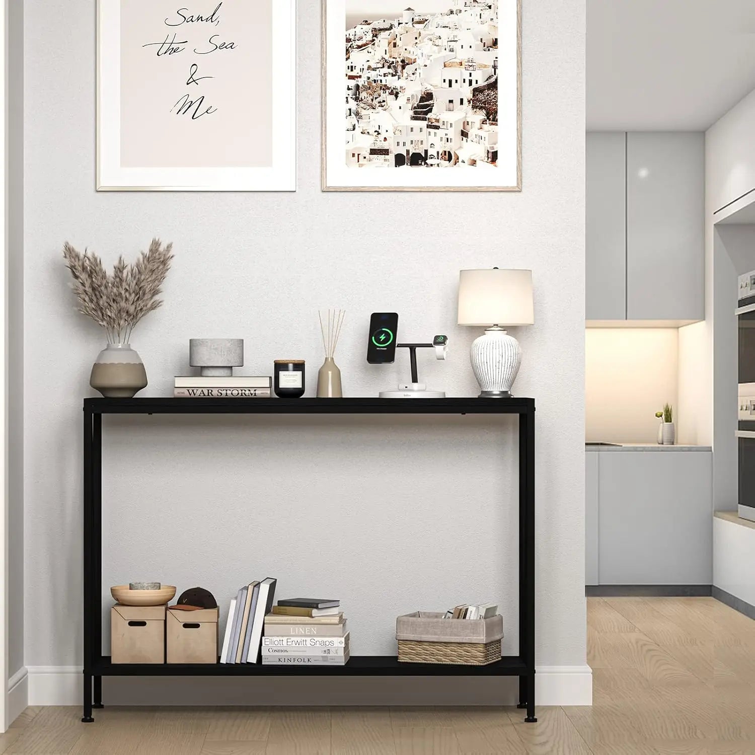 Black Narrow Console Table 2-Tier Sofa Table with Shelf for Entryway Hallway Foyer Living Room Corridor 42.9in
