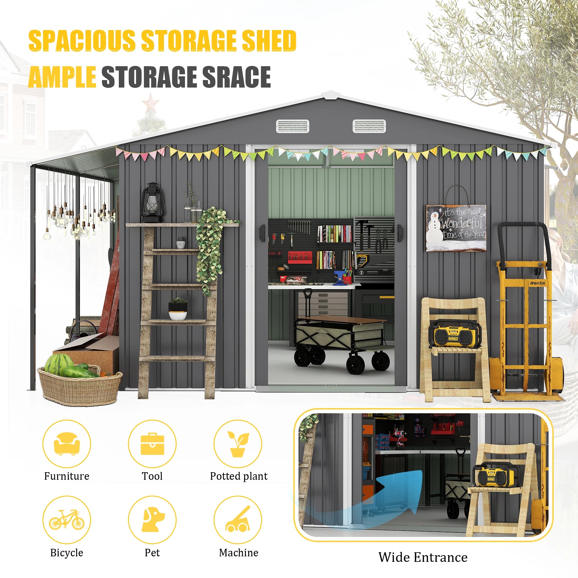 Outdoor Metal Storage Shed – 10 ft × 12 ft Extra Large Steel Shed