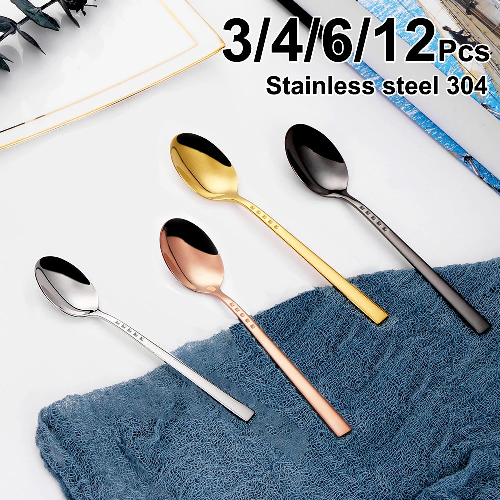 3/4/6/12Pcs Sliver Coffee Spoon Set Stainless Steel 304 Stirring Teaspoons Cake Dessert Spoon For Home Party Gold Tableware